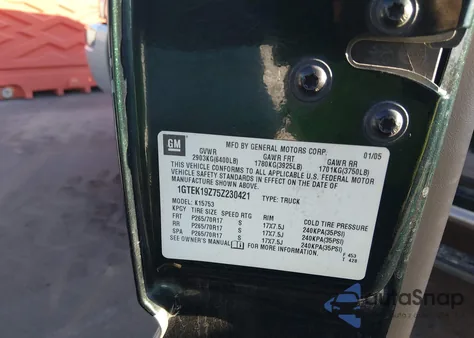 2005 GMC Sierra 1500 Slt z USA, uszkodzony, nr VIN 1GTEK19Z75Z230421